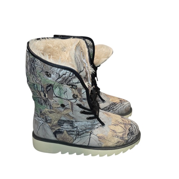 Browning Camo Fold Over Faux Fur Lined Lace Up Boots Womens 7.5 Camouflage - Picture 9 of 12